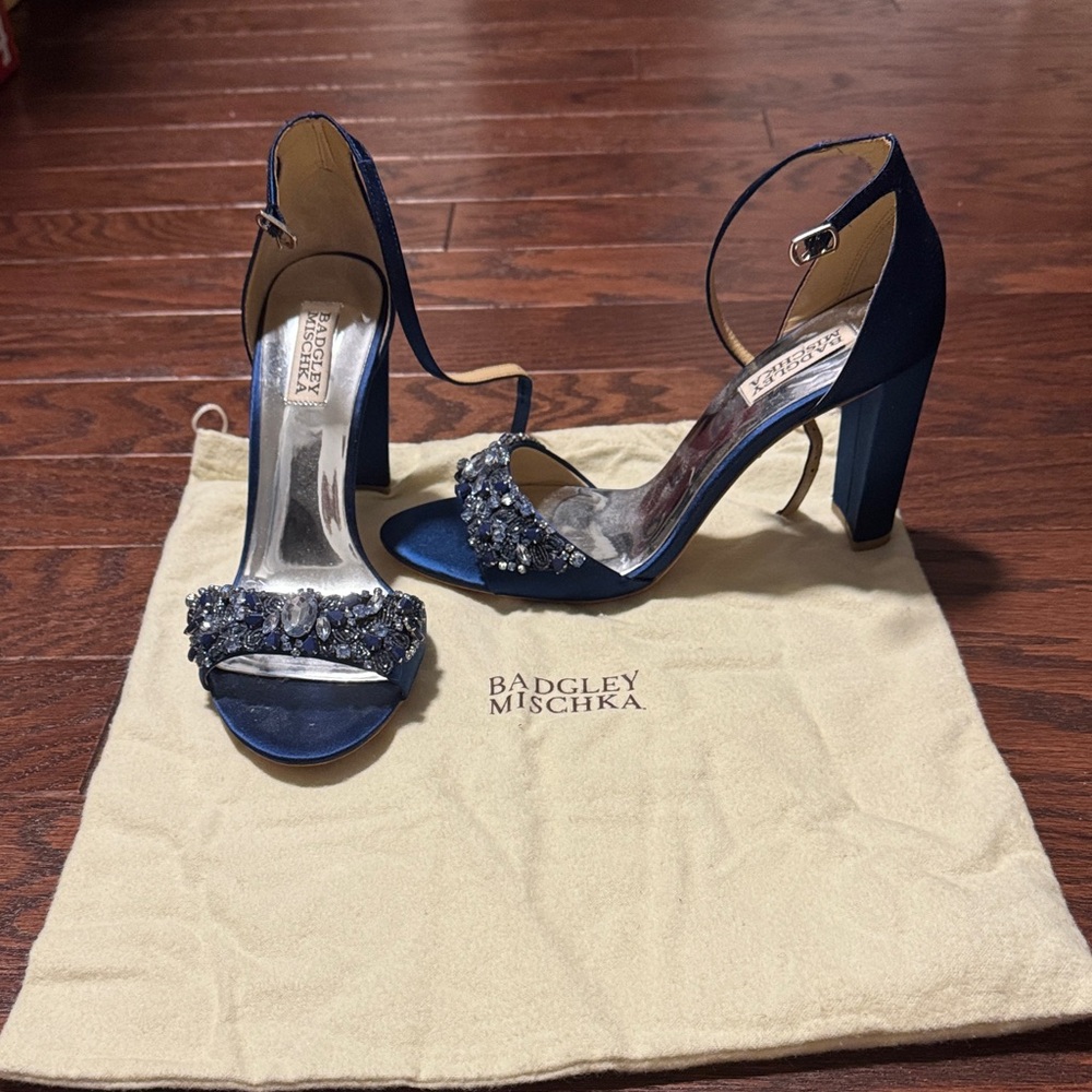 Badgley Mischka Navy Embellished Heels